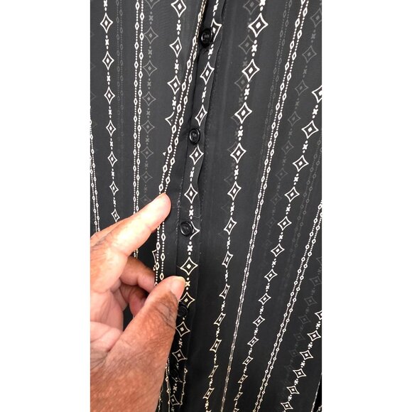 Pleione Women's Femme Black Sheer Button-Down Long Sleeve Shirt Geometric Patter - Picture 5 of 8